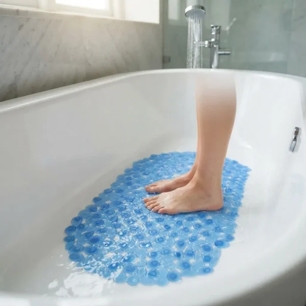 Alfombra De Baño Pvc Antideslizante Bañera Piedras 35x55 Azul