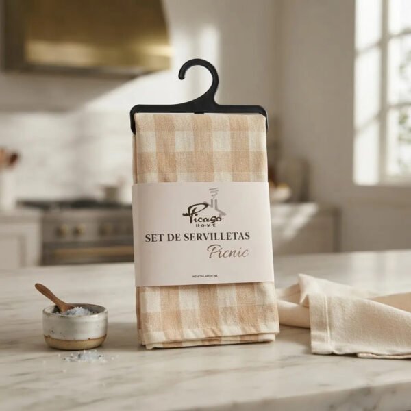 Set X6 Servilletas Picnic Picaso 80% Algodón 45x45 Beige Cuadrille Picnic